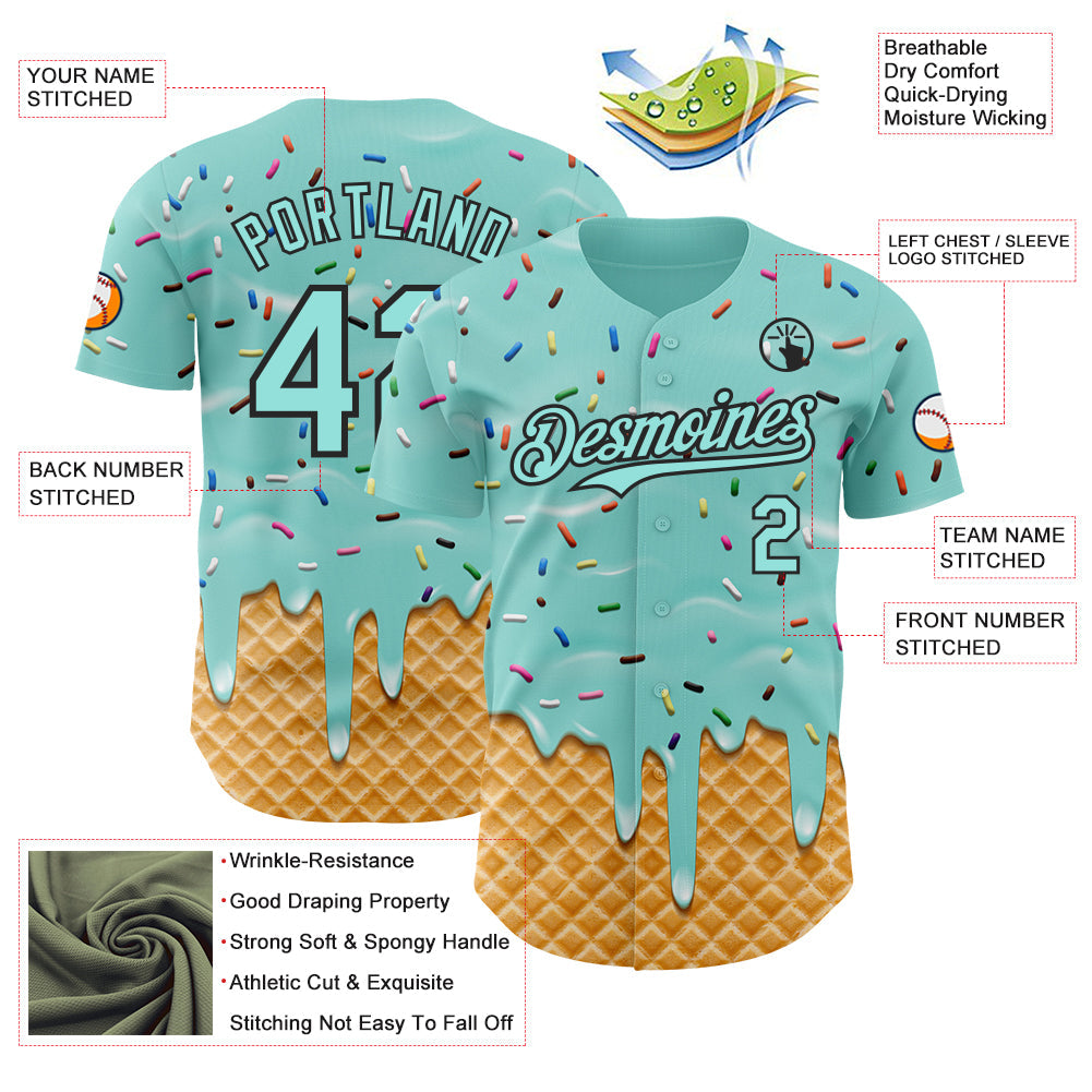 Custom Ice Blue-Black Ice Cream Waffle Foodie Dessert Authentic Baseball Jersey