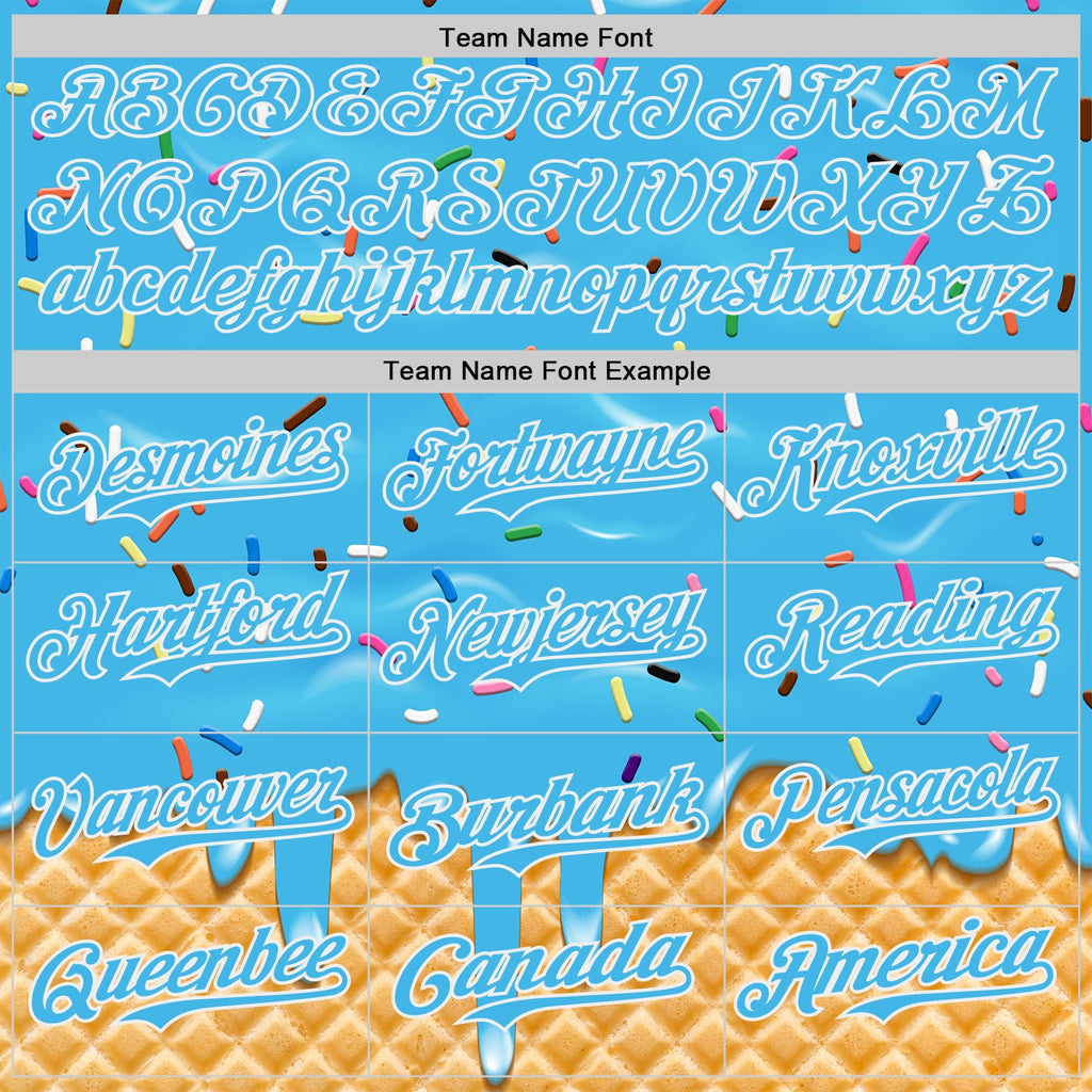 Custom Sky Blue-White Ice Cream Waffle Foodie Dessert Authentic Baseball Jersey