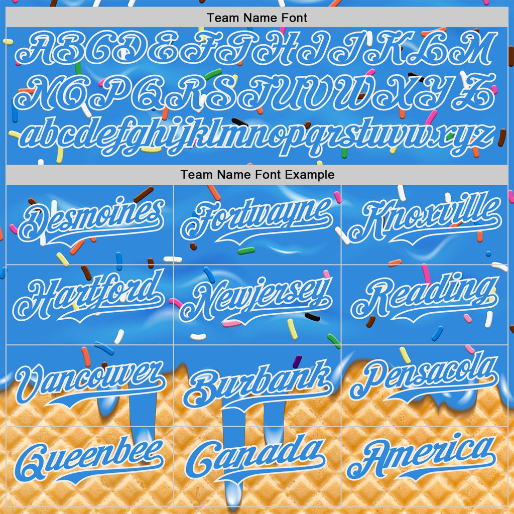 Custom Electric Blue-White Ice Cream Waffle Foodie Dessert Authentic Baseball Jersey