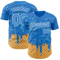 Custom Electric Blue-White Ice Cream Waffle Foodie Dessert Authentic Baseball Jersey