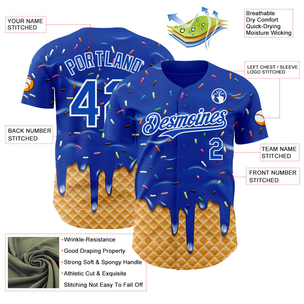 Custom Thunder Blue-White Ice Cream Waffle Foodie Dessert Authentic Baseball Jersey