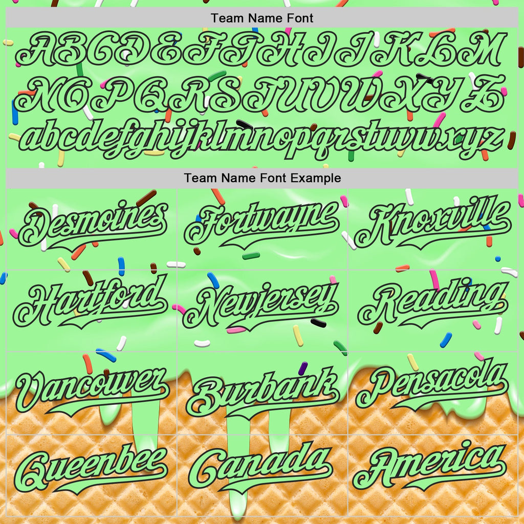 Custom Pea Green-Black Ice Cream Waffle Foodie Dessert Authentic Baseball Jersey