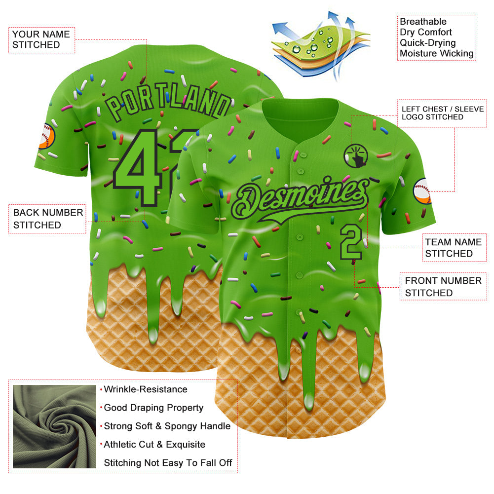 Custom Aurora Green-Black Ice Cream Waffle Foodie Dessert Authentic Baseball Jersey