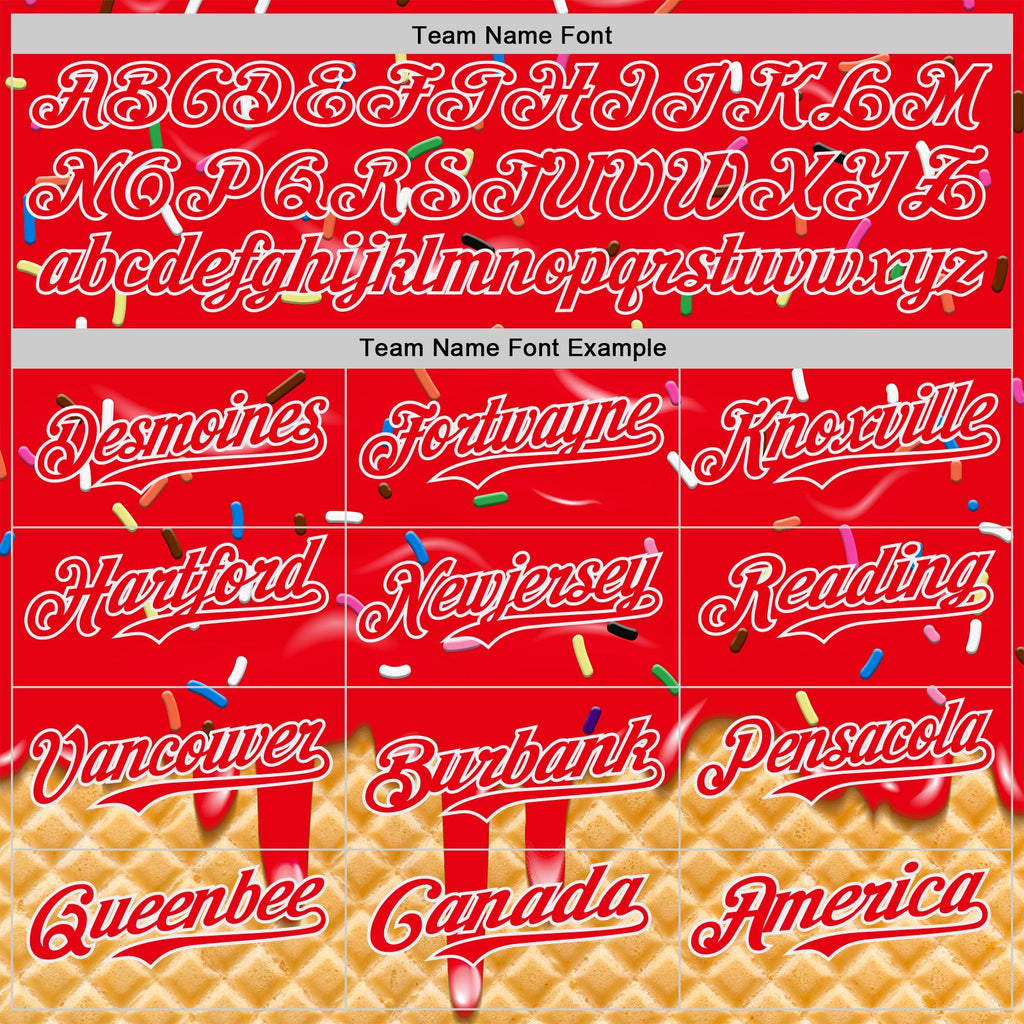 Custom Fire Red-White Ice Cream Waffle Foodie Dessert Authentic Baseball Jersey
