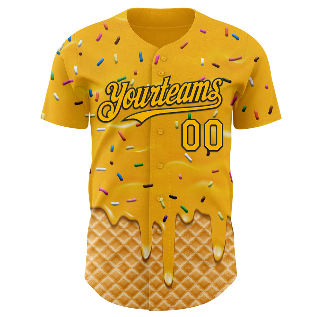 Custom Gold-Black Ice Cream Waffle Foodie Dessert Authentic Baseball Jersey