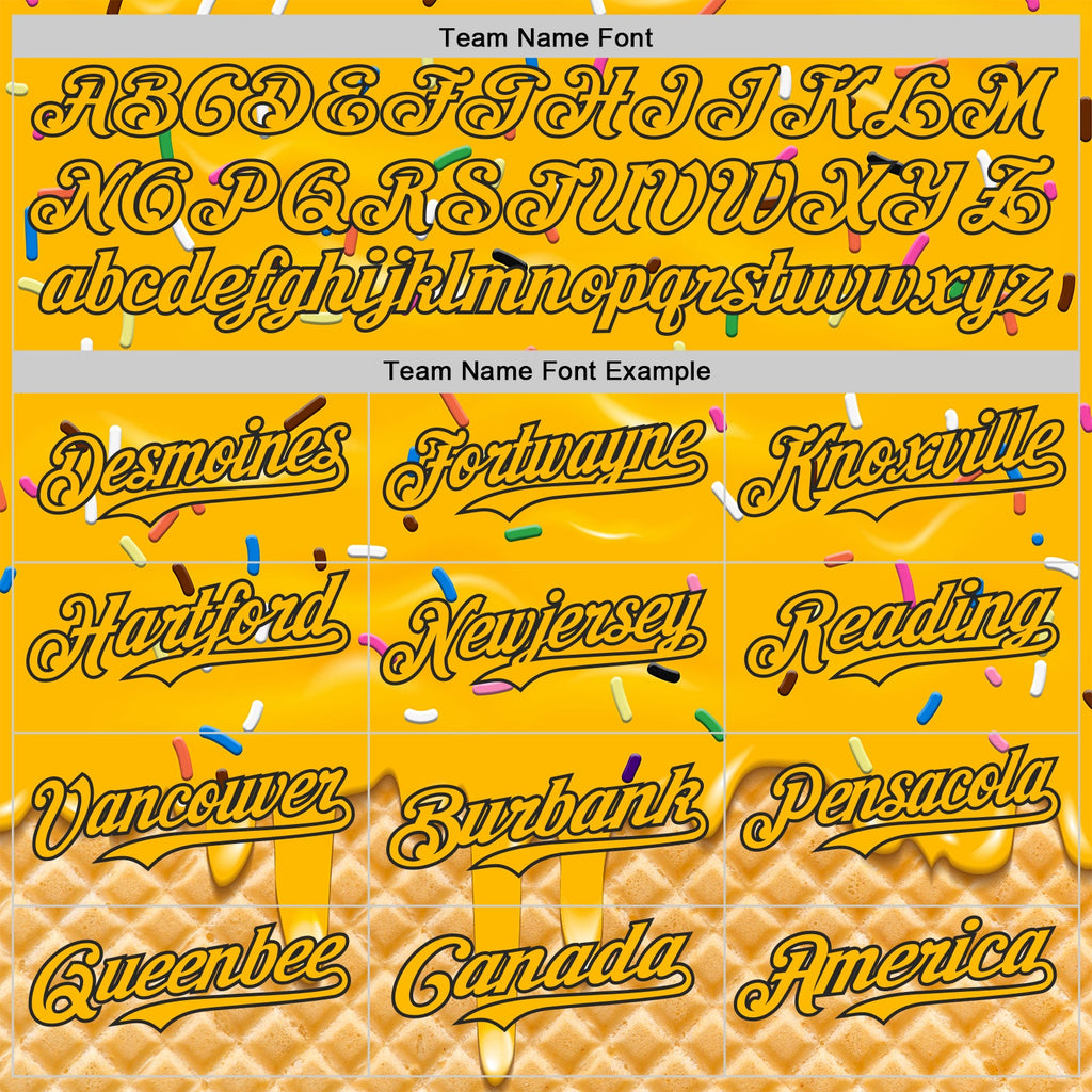 Custom Gold-Black Ice Cream Waffle Foodie Dessert Authentic Baseball Jersey