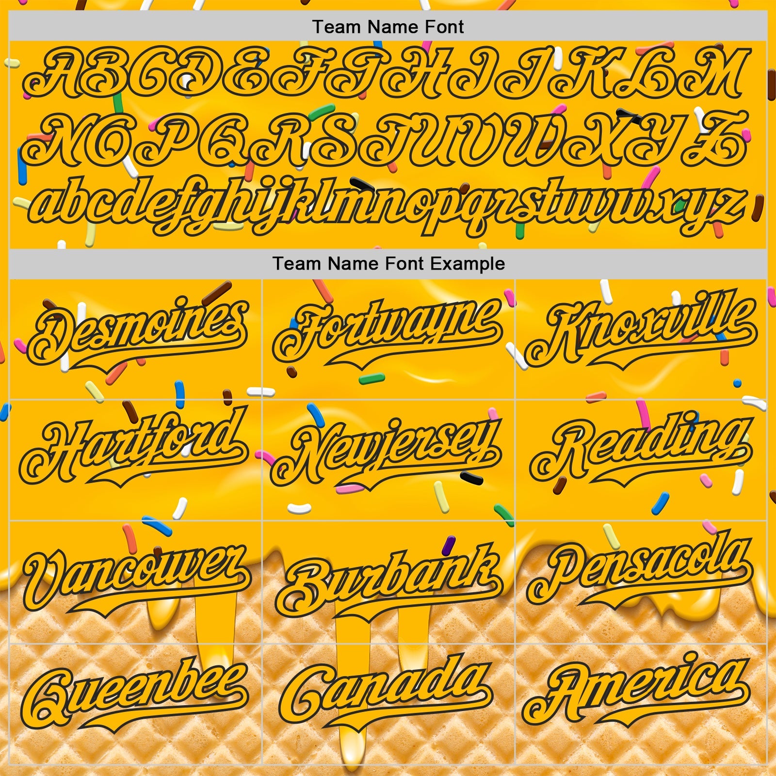 Custom Gold-Black Ice Cream Waffle Foodie Dessert Authentic Baseball Jersey