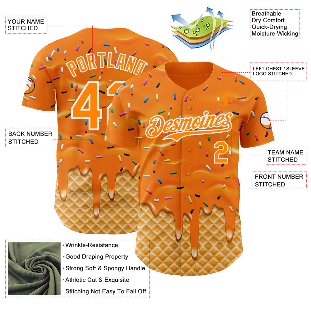 Custom Bay Orange-White Ice Cream Waffle Foodie Dessert Authentic Baseball Jersey