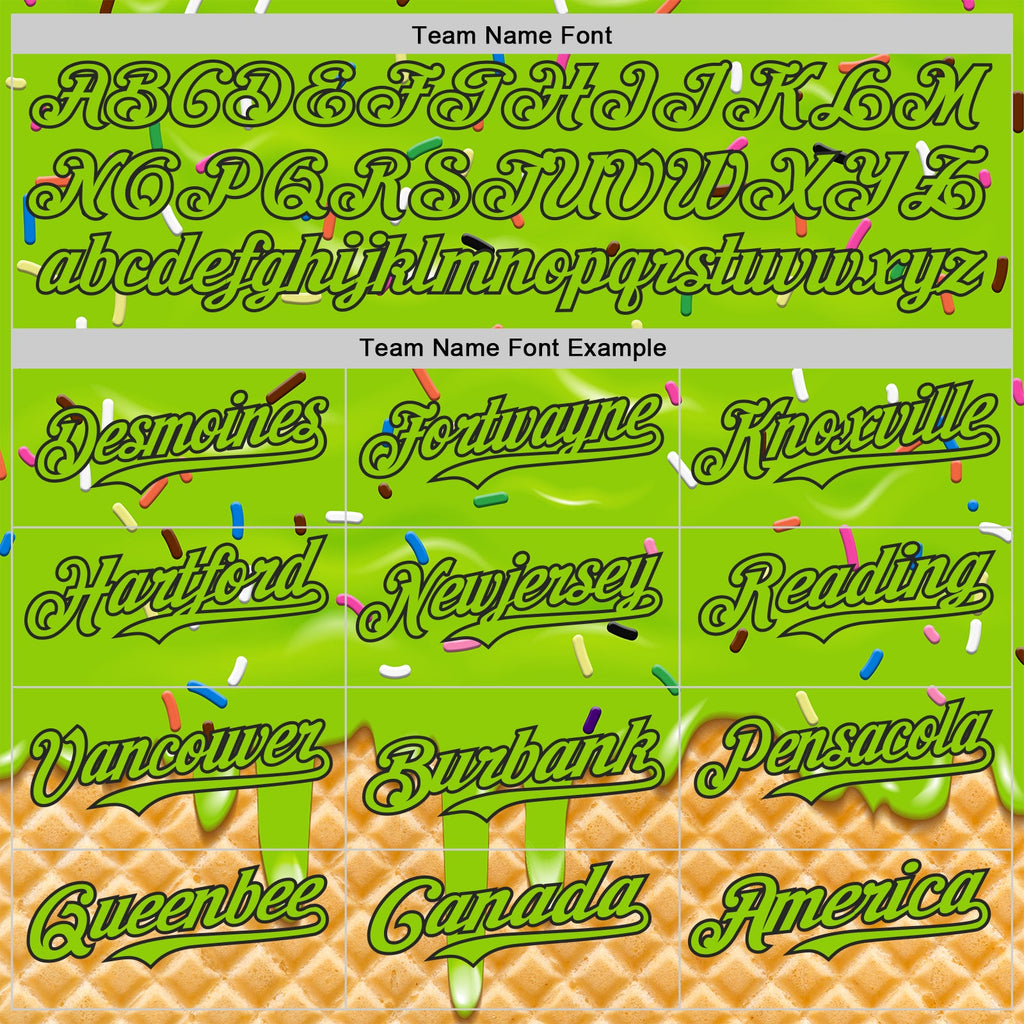 Custom Neon Green-Black Ice Cream Waffle Foodie Dessert Authentic Baseball Jersey