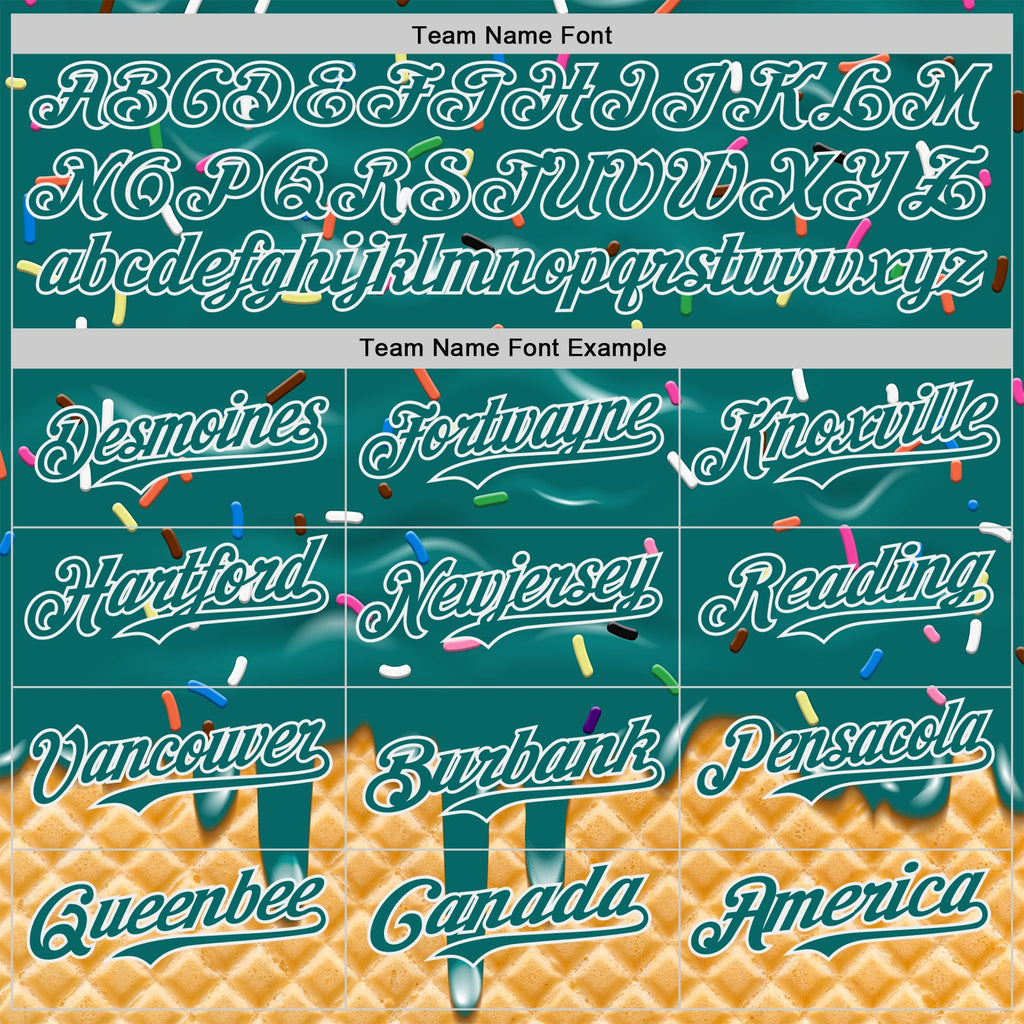 Custom Teal-White Ice Cream Waffle Foodie Dessert Authentic Baseball Jersey