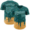 Custom Teal-White Ice Cream Waffle Foodie Dessert Authentic Baseball Jersey
