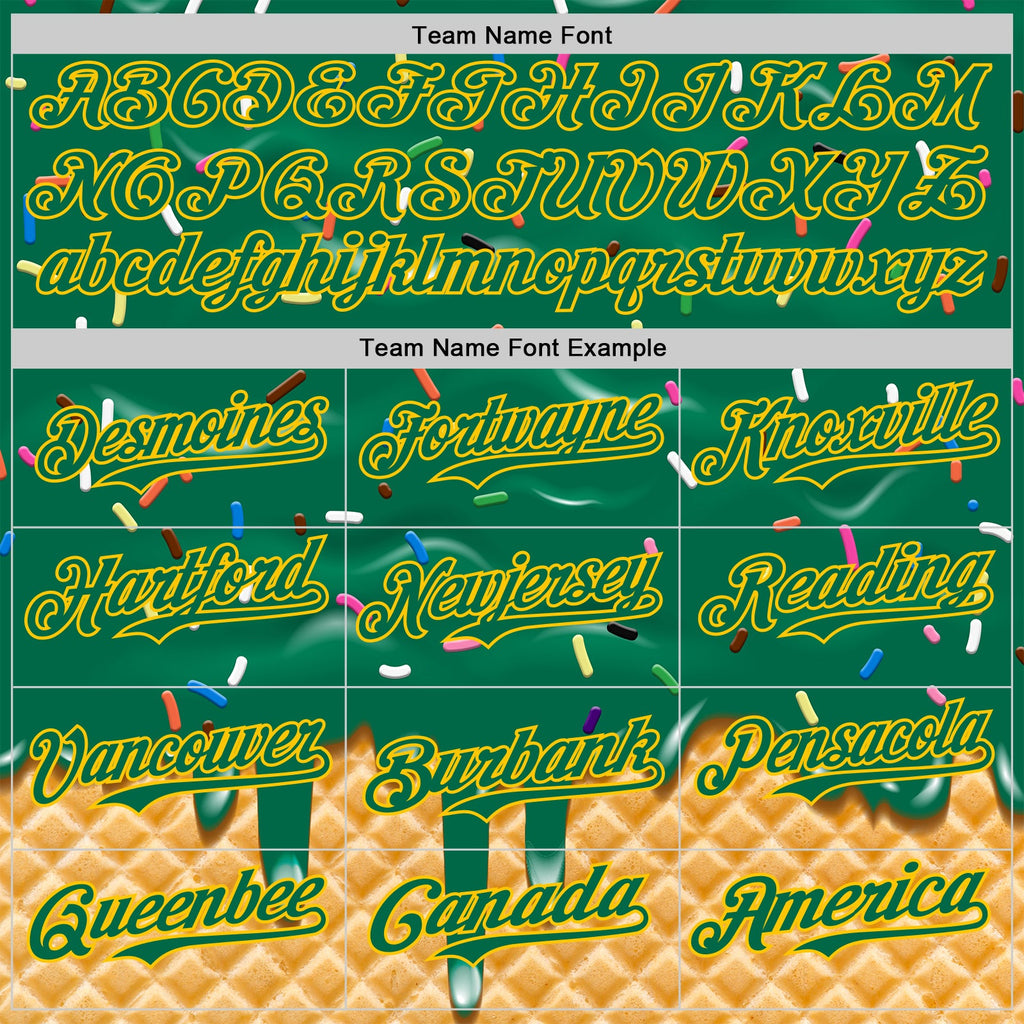 Custom Kelly Green-Yellow Ice Cream Waffle Foodie Dessert Authentic Baseball Jersey