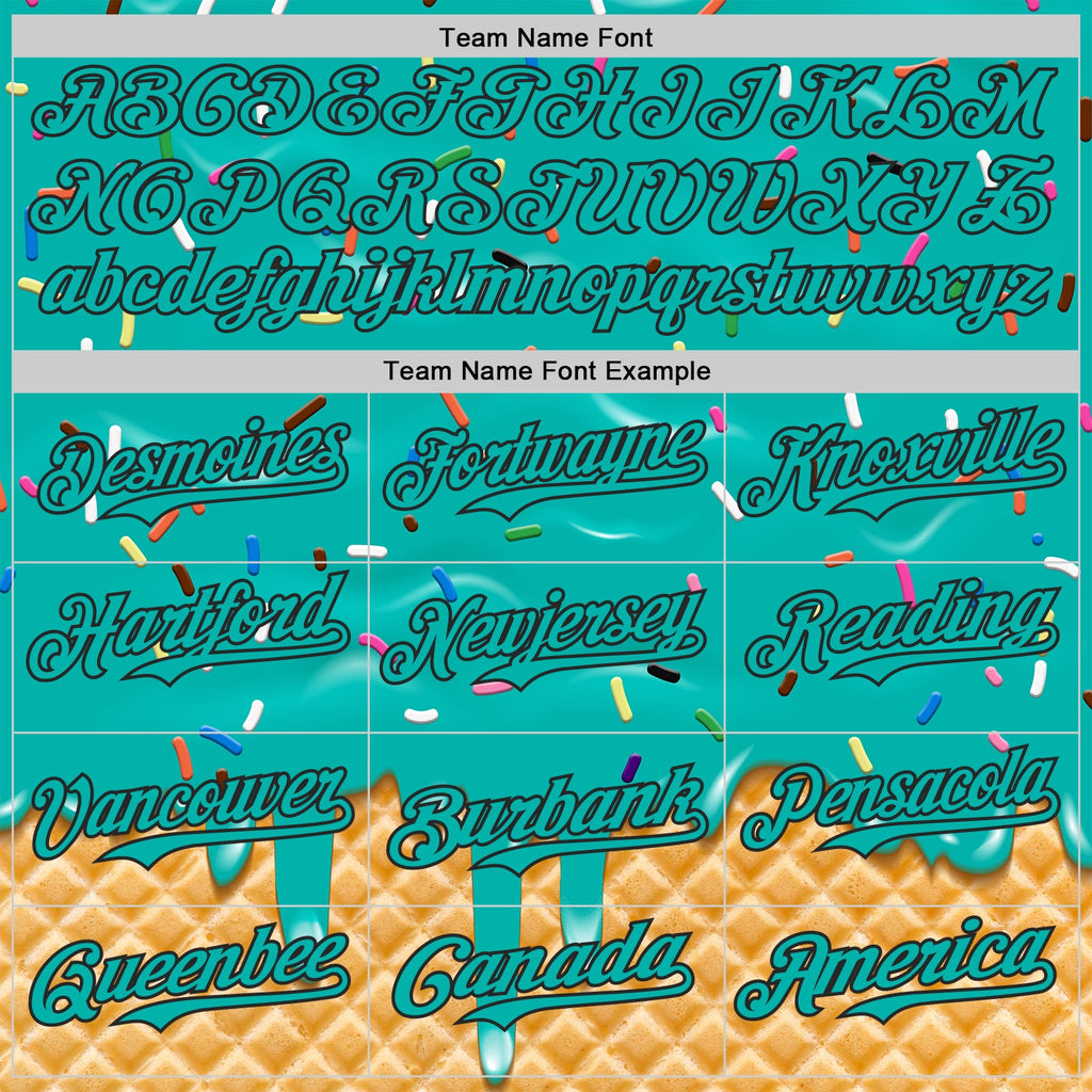 Custom Aqua-Black Ice Cream Waffle Foodie Dessert Authentic Baseball Jersey