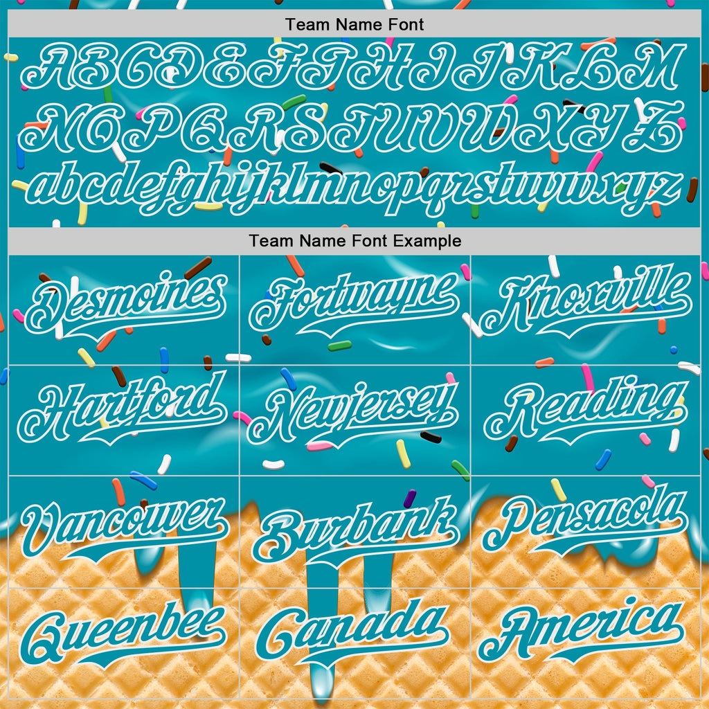 Custom Teal-White Ice Cream Waffle Foodie Dessert Authentic Baseball Jersey