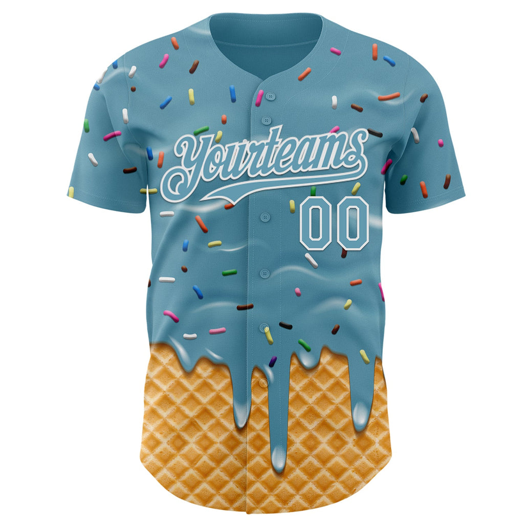 Custom Shadow Blue-White Ice Cream Waffle Foodie Dessert Authentic Baseball Jersey