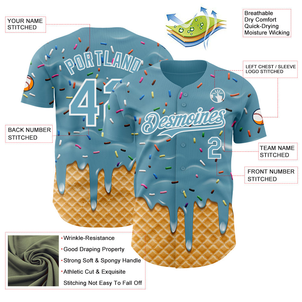Custom Shadow Blue-White Ice Cream Waffle Foodie Dessert Authentic Baseball Jersey