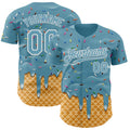 Custom Shadow Blue-White Ice Cream Waffle Foodie Dessert Authentic Baseball Jersey