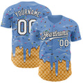 Custom Light Blue White-Black Ice Cream Waffle Foodie Dessert Authentic Baseball Jersey