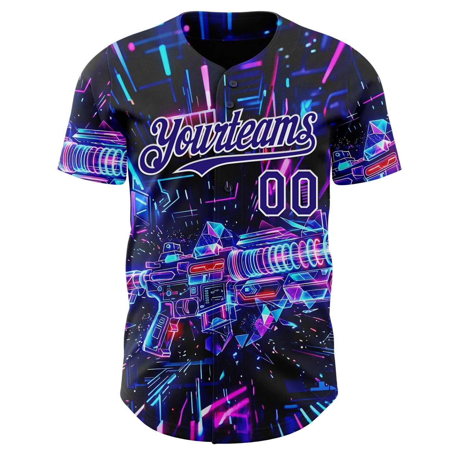 Custom Black Dark Purple-White Futurism Cyberpunk E-sports 3D Pattern Design Authentic Baseball Jersey