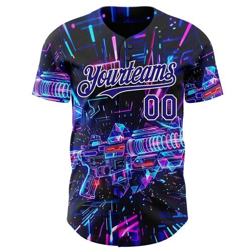 Custom Black Dark Purple-White Futurism Cyberpunk E-sports 3D Pattern Design Authentic Baseball Jersey