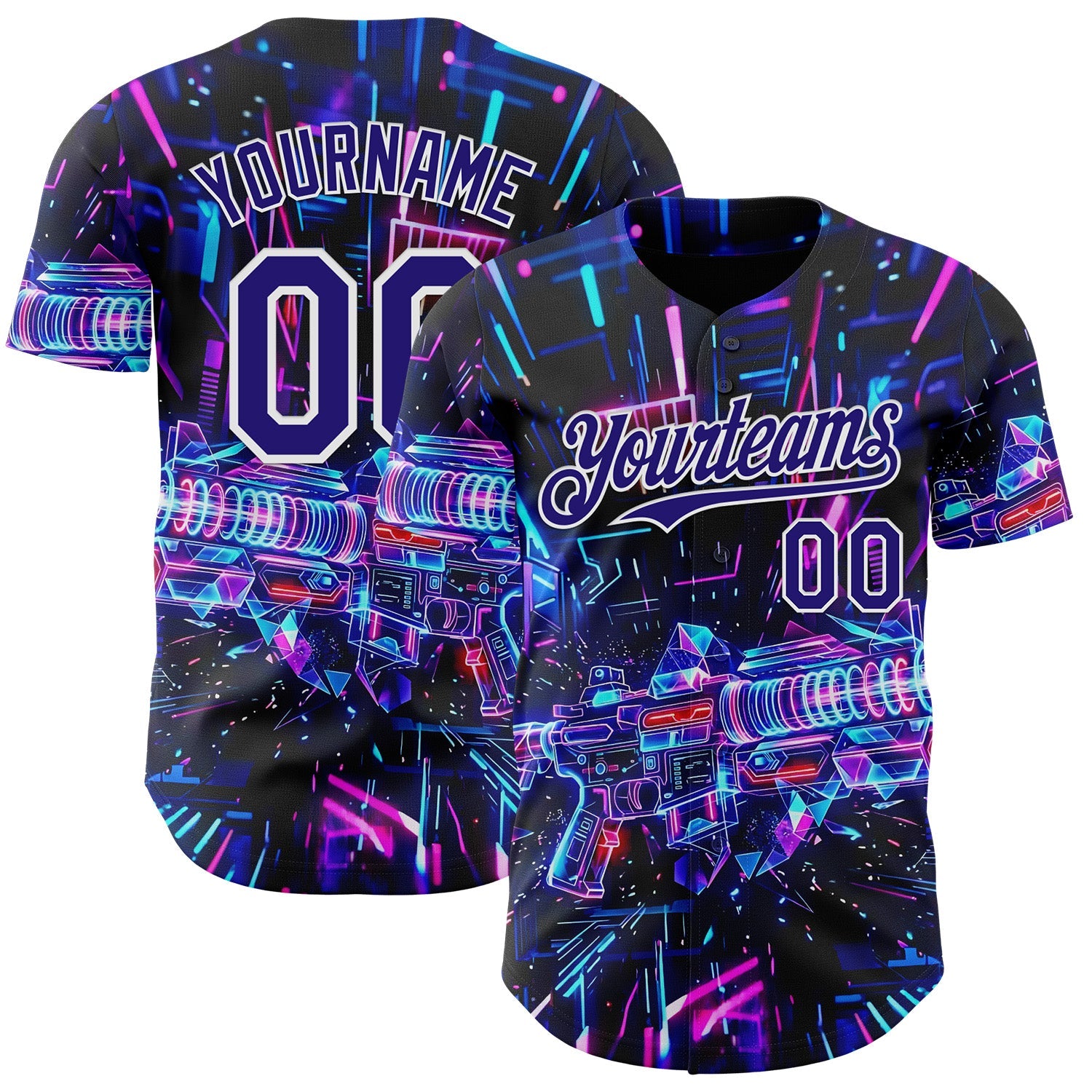 Custom Black Dark Purple-White Futurism Cyberpunk E-sports 3D Pattern Design Authentic Baseball Jersey