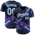 Custom Black Ice Blue-Medium Purple Futurism Cyberpunk E-sports 3D Pattern Design Authentic Baseball Jersey