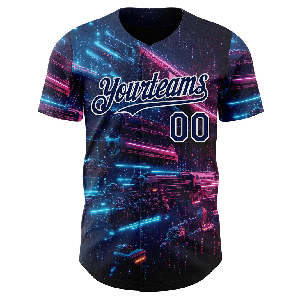 Custom Navy-White Futurism Cyberpunk E-sports 3D Pattern Design Authentic Baseball Jersey