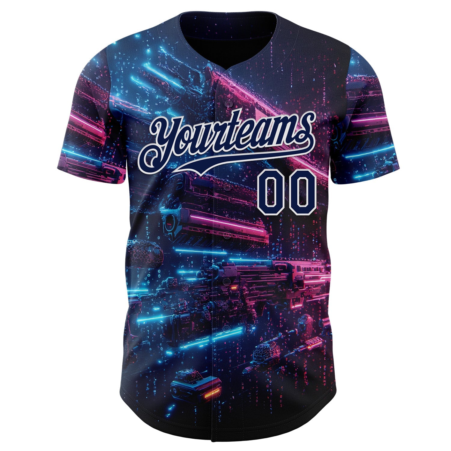 Custom Navy-White Futurism Cyberpunk E-sports 3D Pattern Design Authentic Baseball Jersey