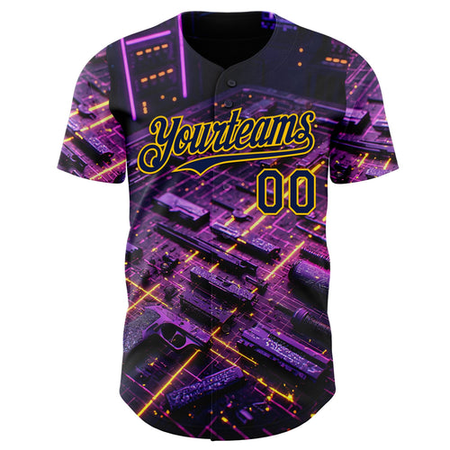 Custom Black Navy-Yellow Futurism Cyberpunk E-sports 3D Pattern Design Authentic Baseball Jersey
