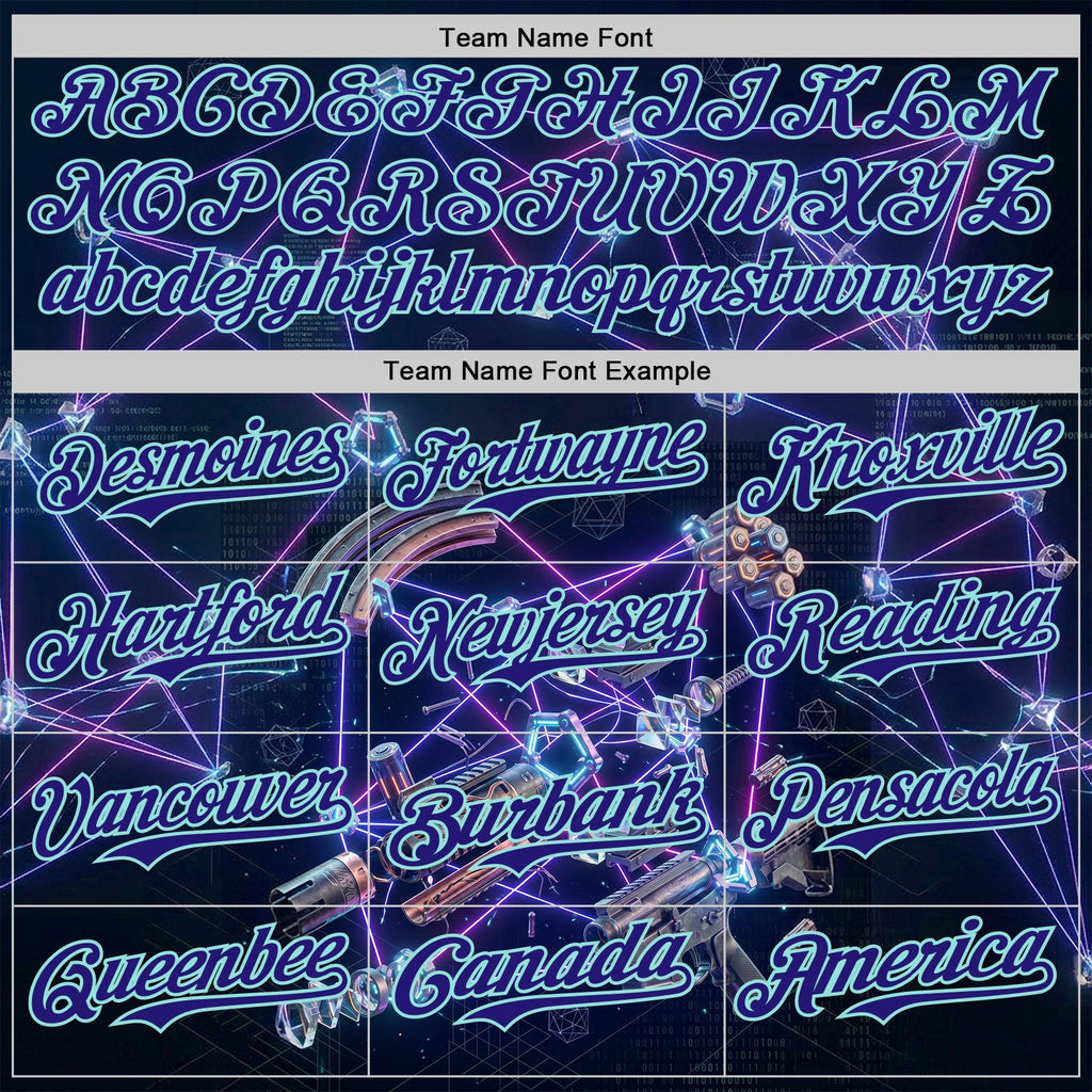 Custom Black Dark Purple-Ice Blue Futurism Tech E-sports 3D Pattern Design Authentic Baseball Jersey