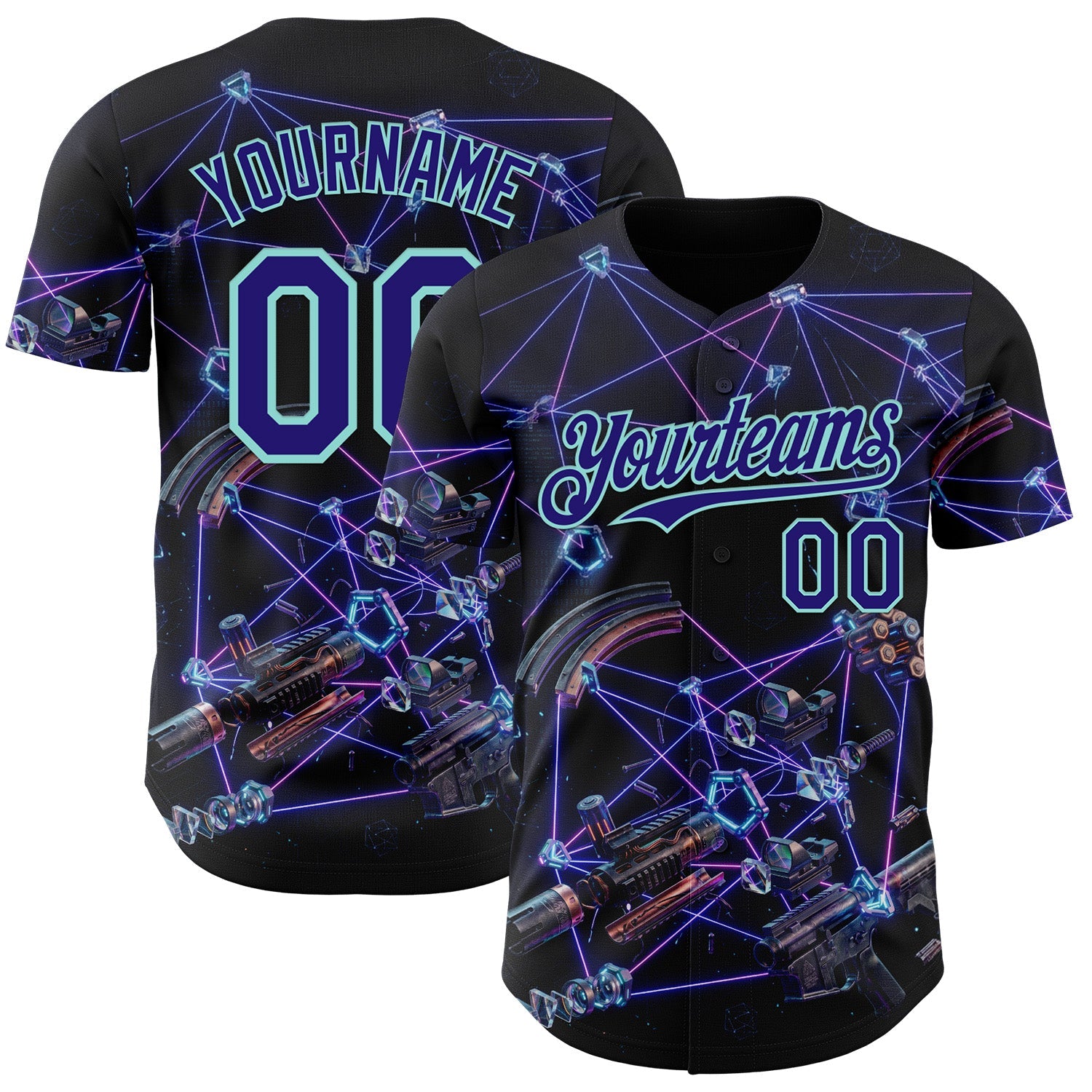Custom Black Dark Purple-Ice Blue Futurism Tech E-sports 3D Pattern Design Authentic Baseball Jersey