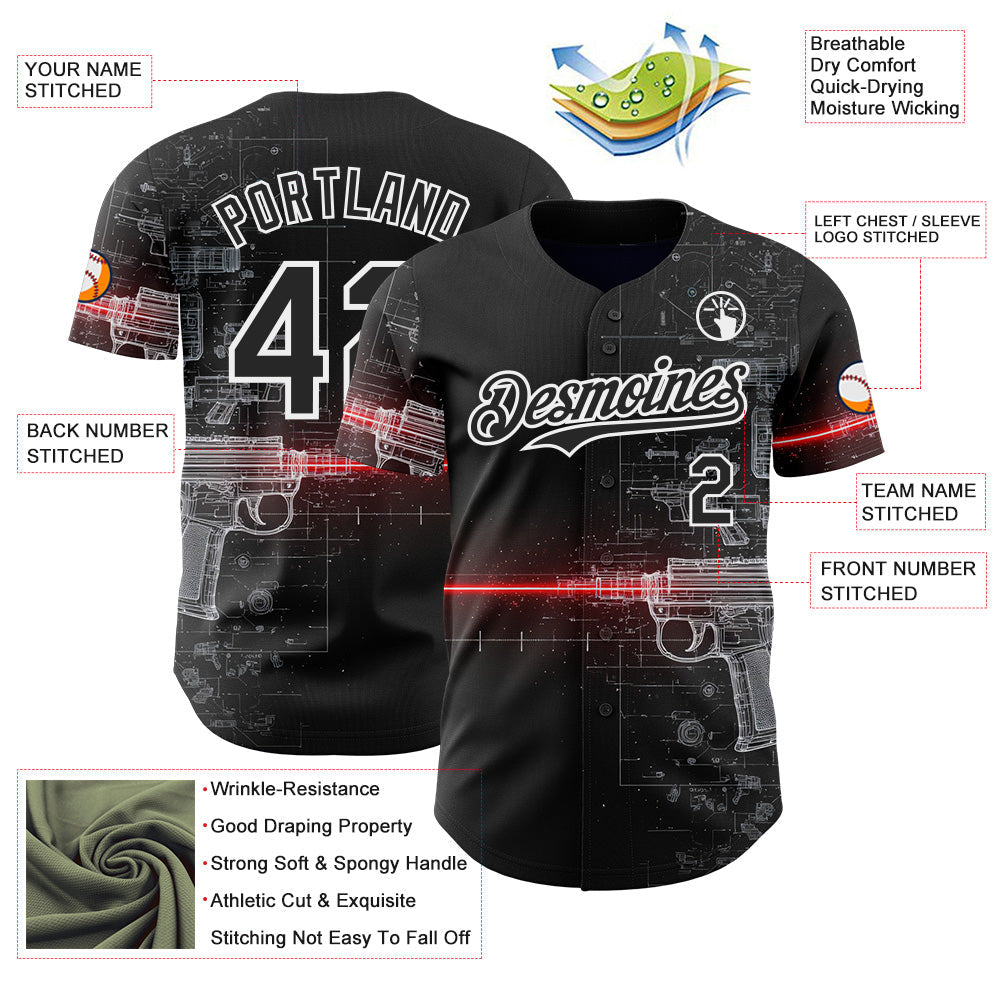 Custom Black-White Futurism Sci-Fi E-sports 3D Pattern Design Authentic Baseball Jersey