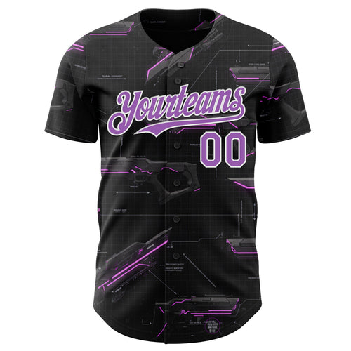 Custom Black Medium Purple-White Futurism Sci-Fi E-sports 3D Pattern Design Authentic Baseball Jersey