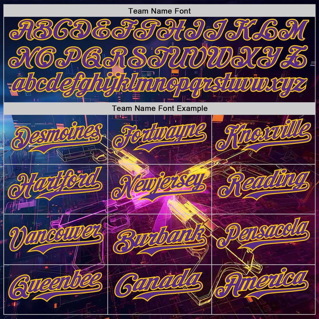 Custom Navy Purple-Yellow Futurism Sci-Fi E-sports 3D Pattern Design Authentic Baseball Jersey