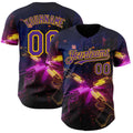 Custom Navy Purple-Yellow Futurism Sci-Fi E-sports 3D Pattern Design Authentic Baseball Jersey