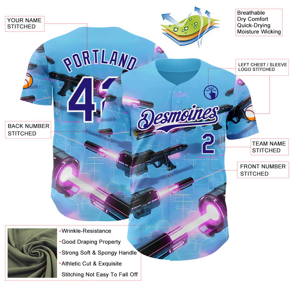 Custom Blue Dark Purple-White Futurism Sci-Fi E-sports 3D Pattern Design Authentic Baseball Jersey
