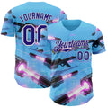 Custom Blue Dark Purple-White Futurism Sci-Fi E-sports 3D Pattern Design Authentic Baseball Jersey