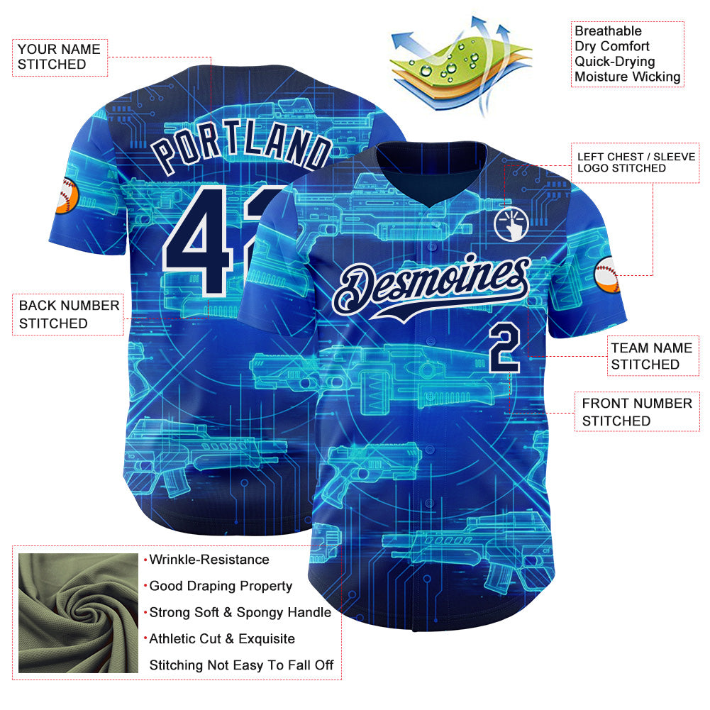 Custom Blue Navy-White Futurism Sci-Fi E-sports 3D Pattern Design Authentic Baseball Jersey