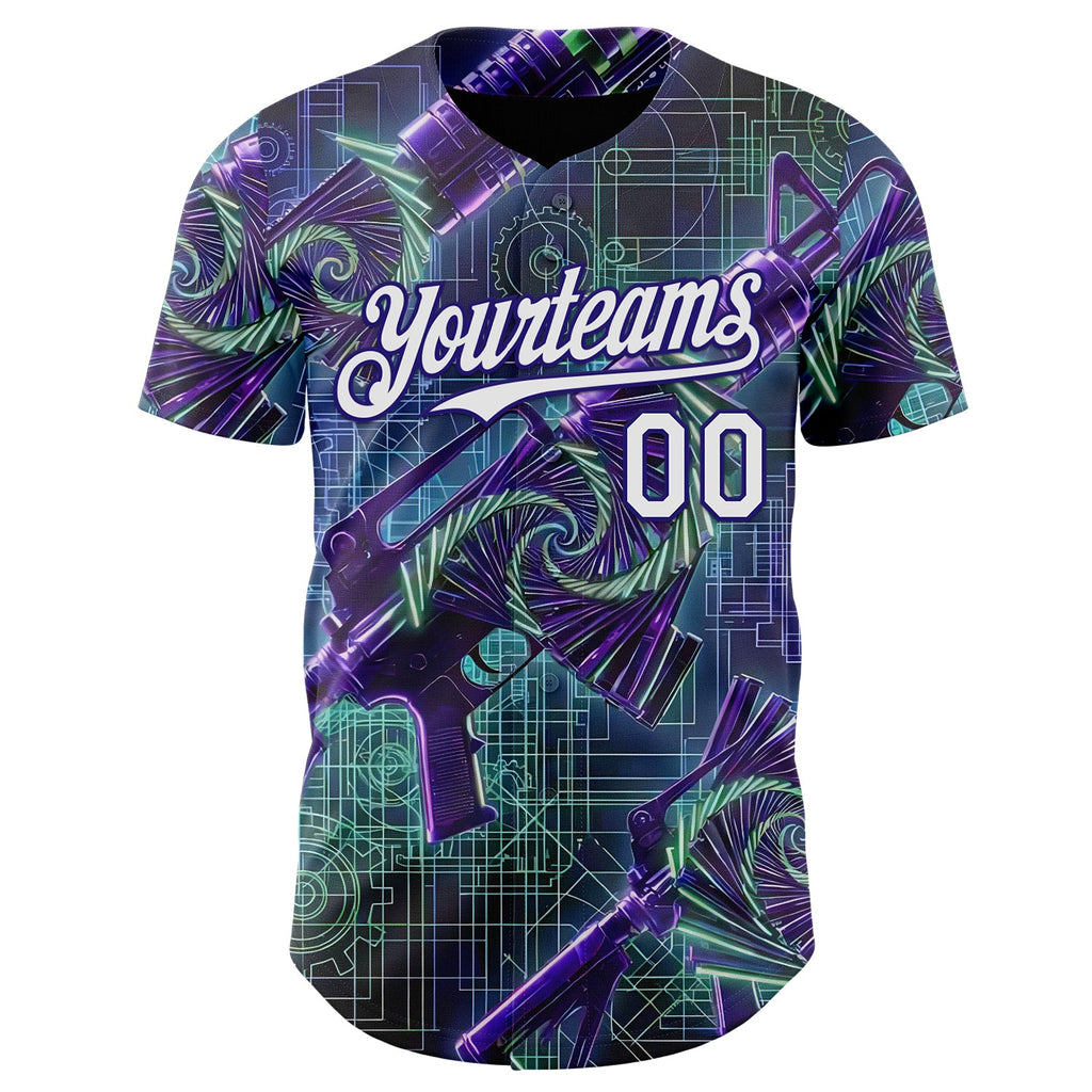 Custom Black White-Dark Purple Futurism Cyberpunk E-sports 3D Pattern Design Authentic Baseball Jersey