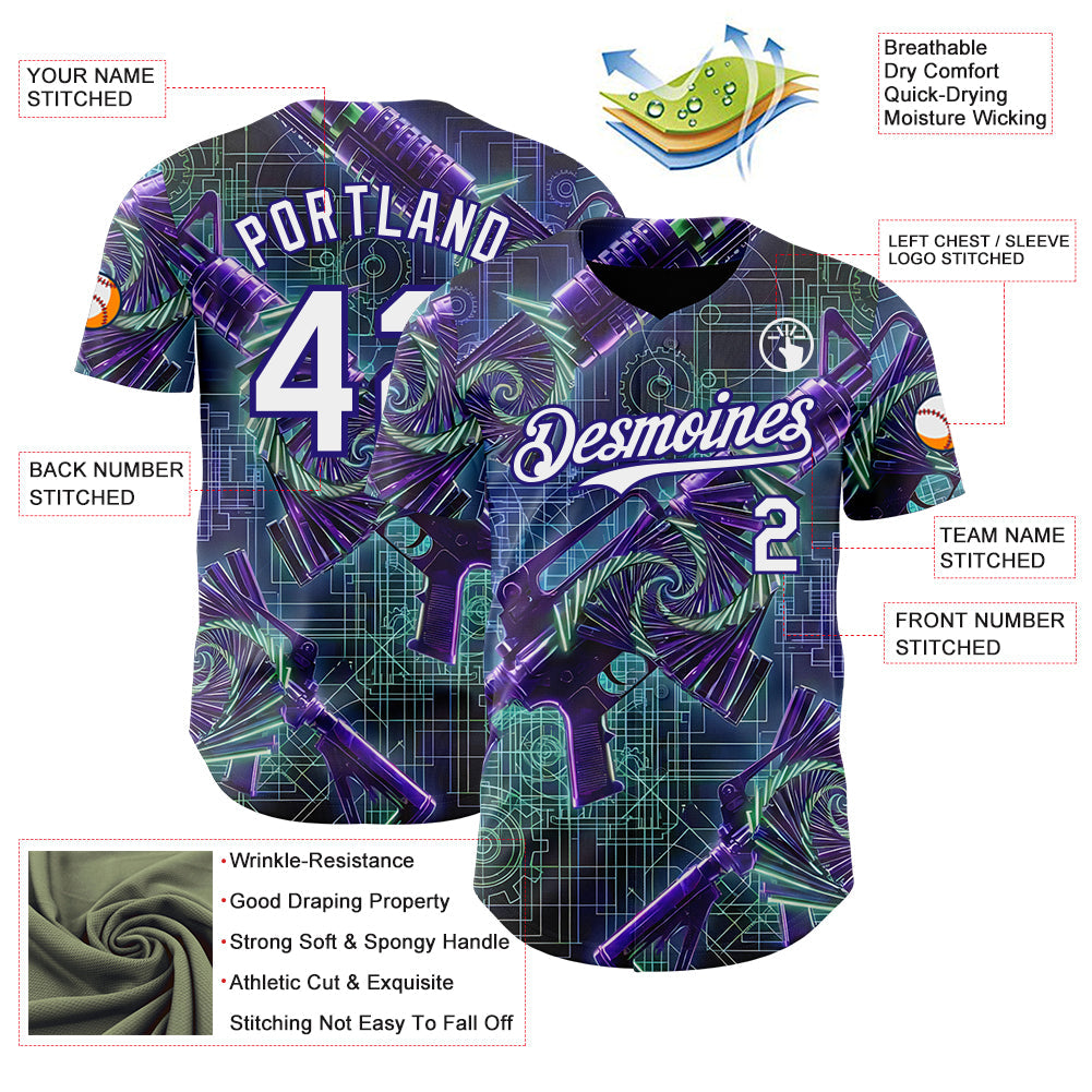 Custom Black White-Dark Purple Futurism Cyberpunk E-sports 3D Pattern Design Authentic Baseball Jersey