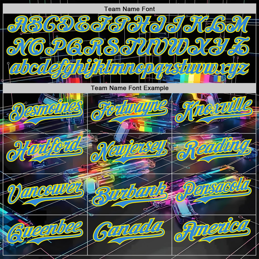 Custom Black Electric Blue-Light Yellow Futurism Cyberpunk E-sports 3D Pattern Design Authentic Baseball Jersey