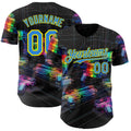 Custom Black Electric Blue-Light Yellow Futurism Cyberpunk E-sports 3D Pattern Design Authentic Baseball Jersey