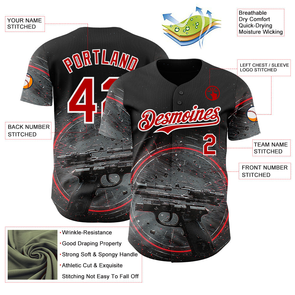 Custom Black Red-White Futurism Cyberpunk E-sports 3D Pattern Design Authentic Baseball Jersey