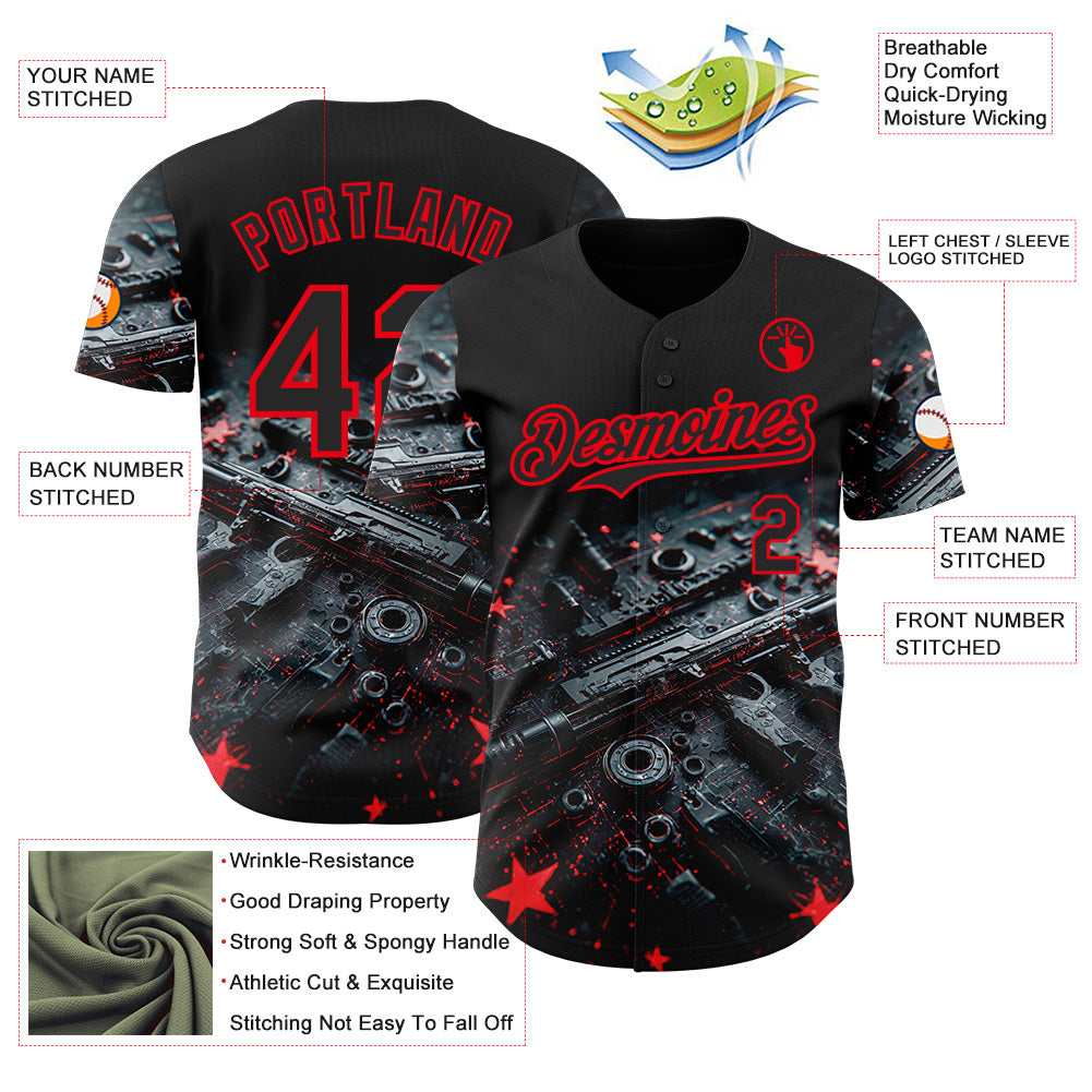 Custom Black-Fire Red Futurism Cyberpunk E-sports 3D Pattern Design Authentic Baseball Jersey