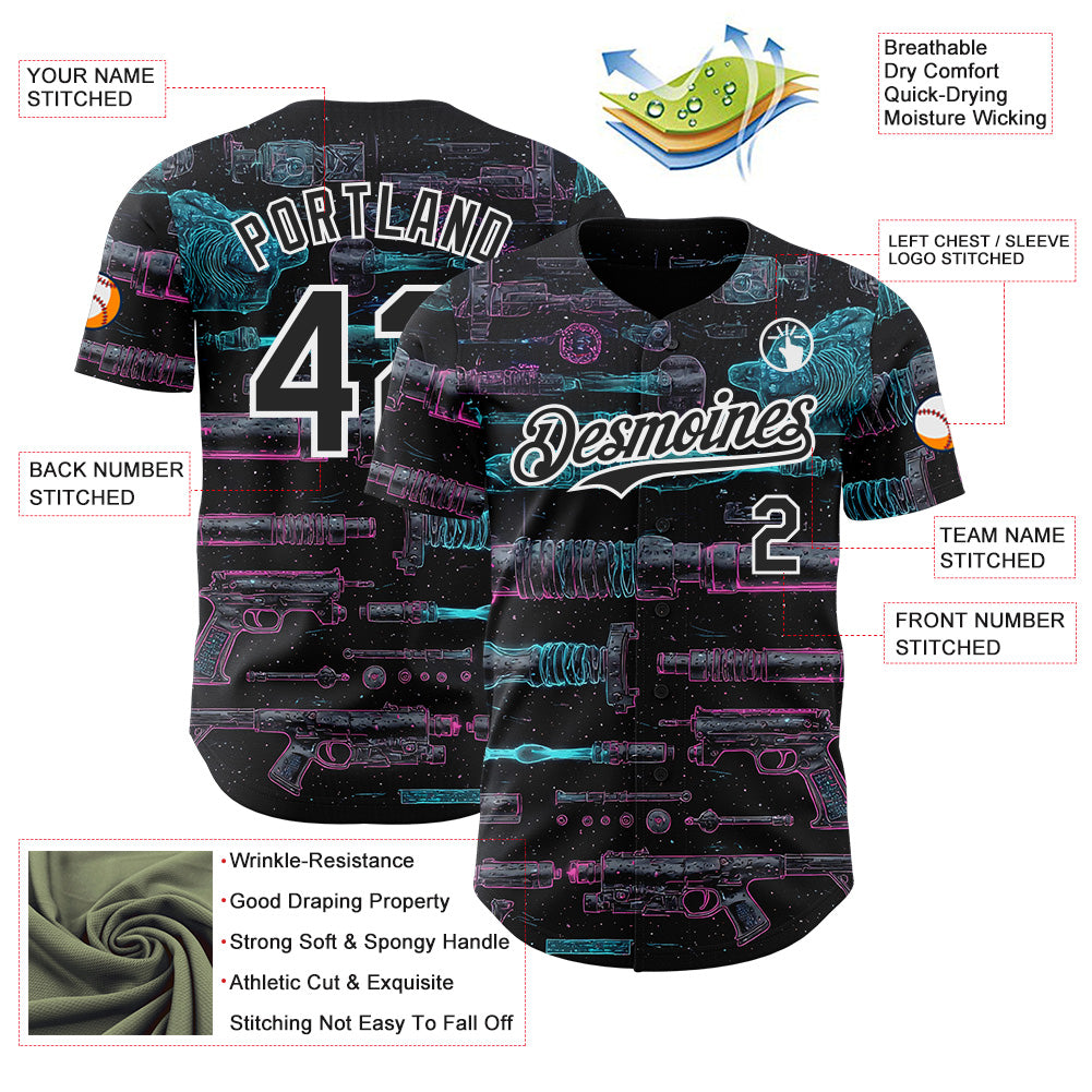 Custom Black-White Futurism Sci-Fi E-sports 3D Pattern Design Authentic Baseball Jersey