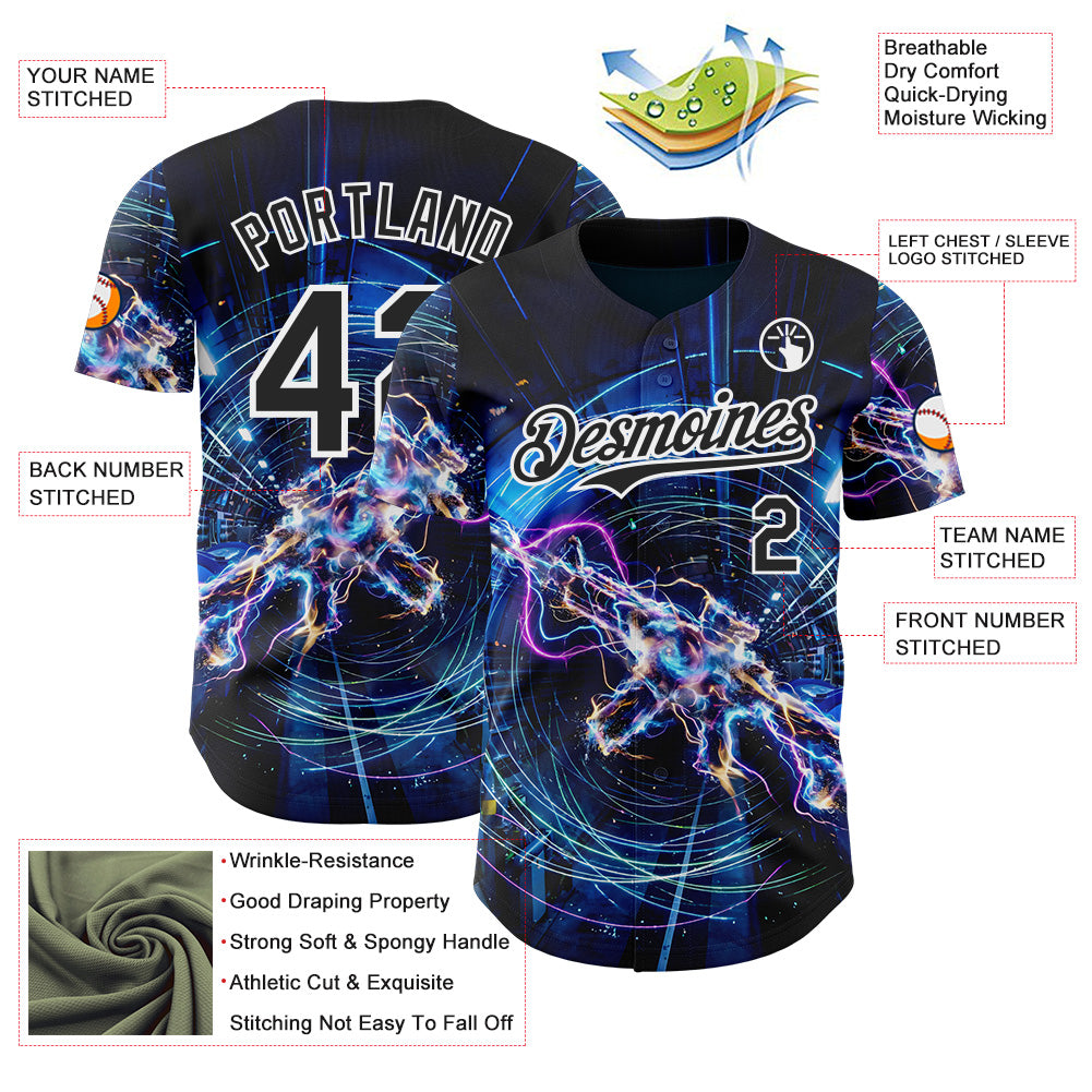 Custom Black-White Futurism Sci-Fi E-sports 3D Pattern Design Authentic Baseball Jersey