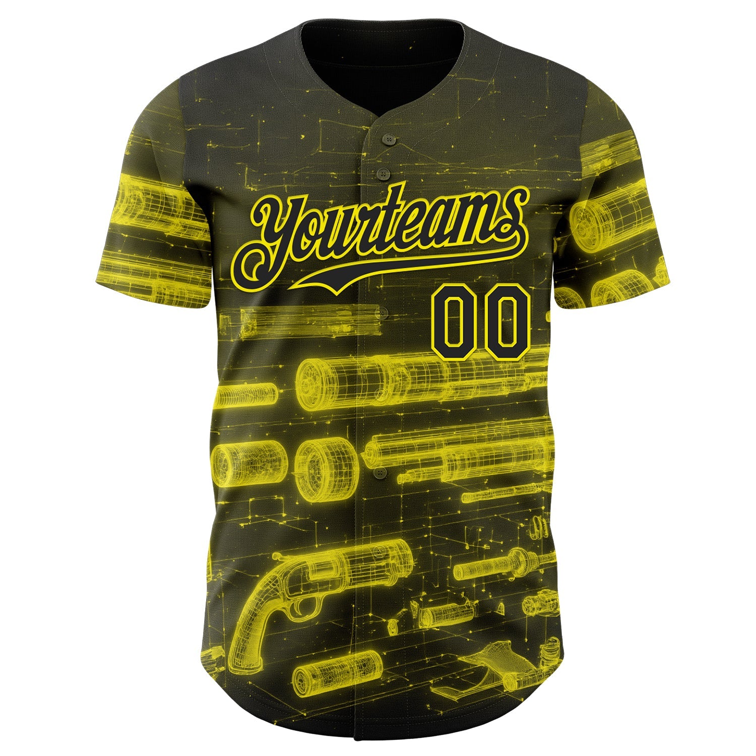 Custom Black-Light Yellow Futurism Cyberpunk E-sports 3D Pattern Design Authentic Baseball Jersey