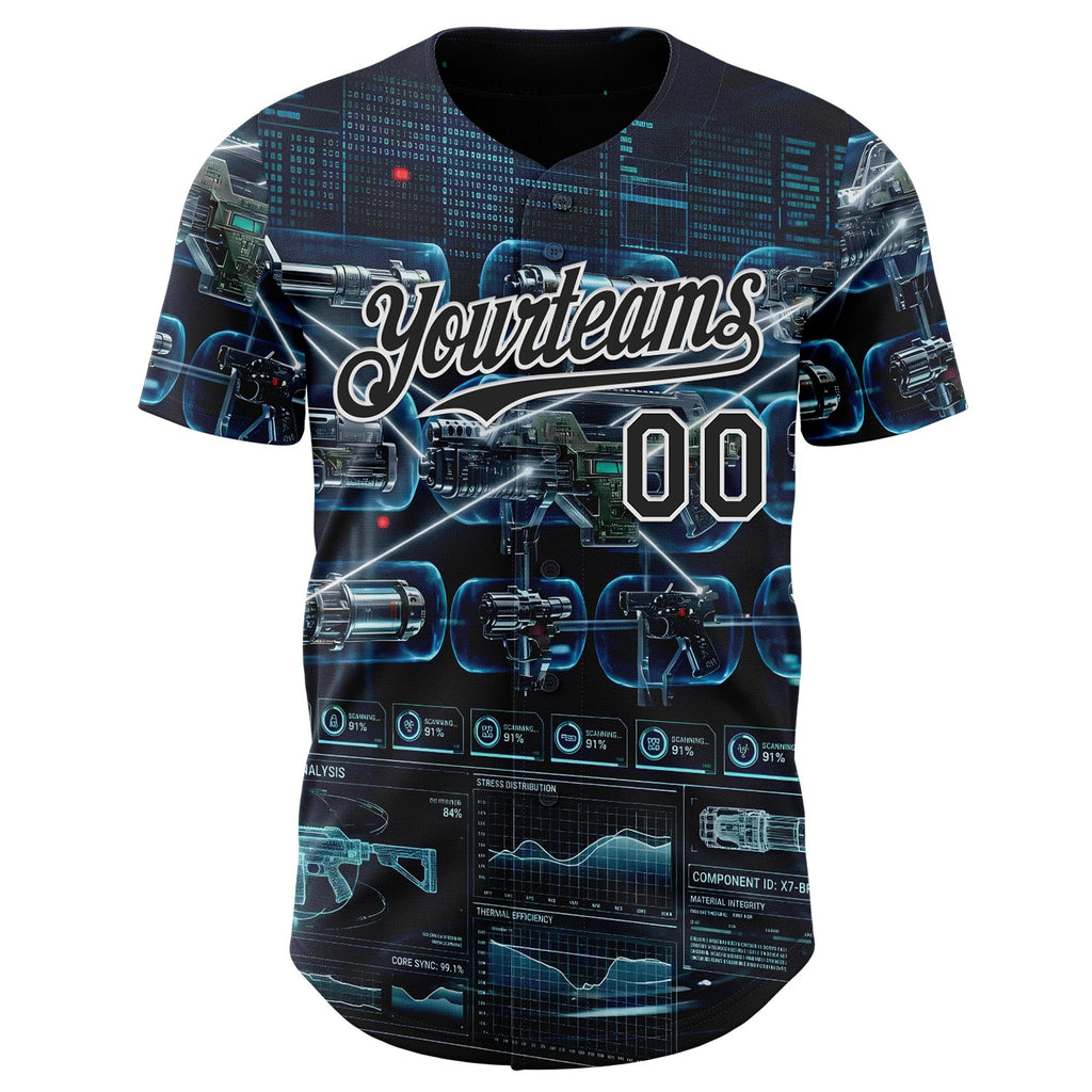Custom Black-White Futurism Tactical E-sports 3D Pattern Design Authentic Baseball Jersey
