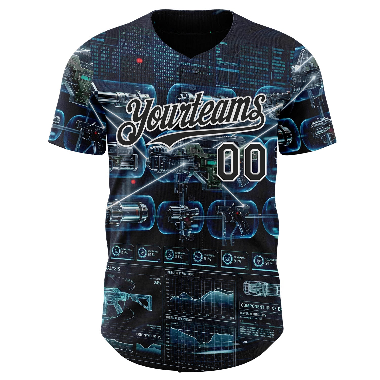 Custom Black-White Futurism Tactical E-sports 3D Pattern Design Authentic Baseball Jersey