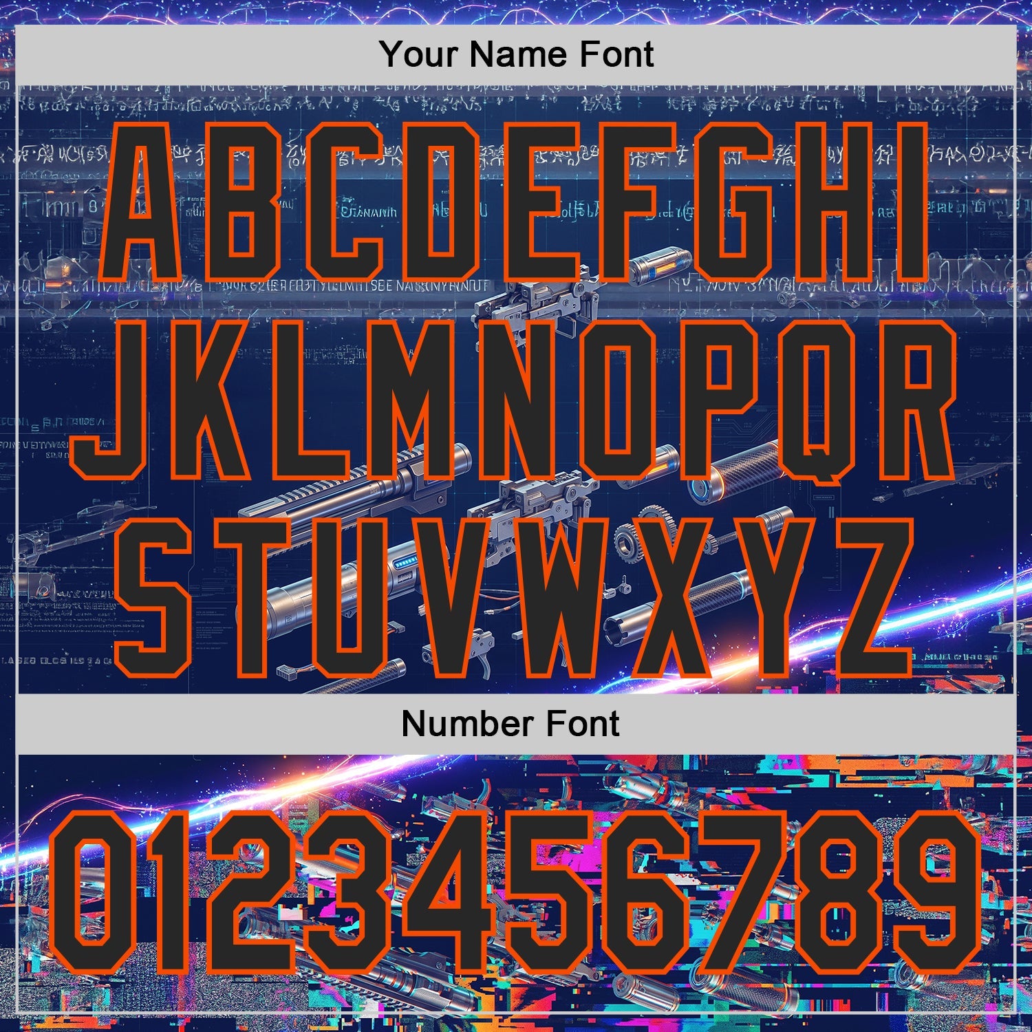 Custom Blue Black-Orange Futurism Sci-Fi E-sports 3D Pattern Design Authentic Baseball Jersey